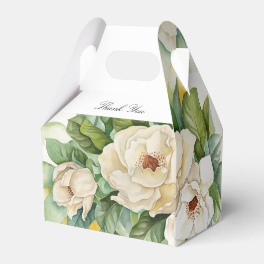 Elegant White Floral Magnolia Wedding Name Script Bedankdoosjes (Achterkant)