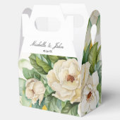 Elegant White Floral Magnolia Wedding Name Script Bedankdoosjes (Geopend)