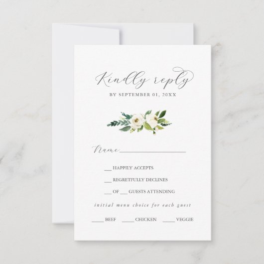 Elegant White Floral Menu Keuze RSVP-kaart (Voorkant)