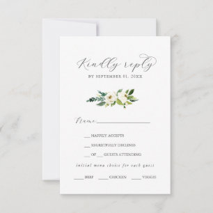 Elegant White Floral Menu Keuze RSVP-kaart