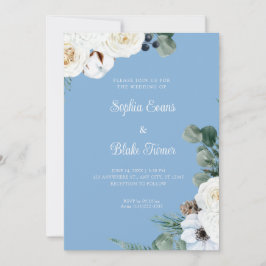 Elegant White Floral met Greenery Blue Wedding Kaart