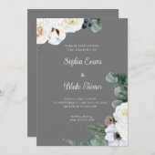 Elegant White Floral met Greenery Gray Wedding Kaart (Voorkant / Achterkant)