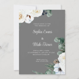 Elegant White Floral met Greenery Gray Wedding Kaart
