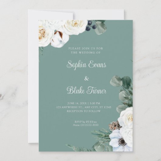 Elegant White Floral met Greenery Green Wedding Kaart (Voorkant)