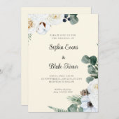 Elegant White Floral met Greenery Yellow Wedding Kaart (Voorkant / Achterkant)