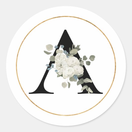 Elegant White Floral Monogram Letter A op White Ronde Sticker (Voorkant)