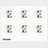 Elegant White Floral Monogram Letter E op White Ronde Sticker (Vel)