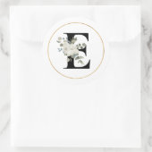 Elegant White Floral Monogram Letter E op White Ronde Sticker (Tas)