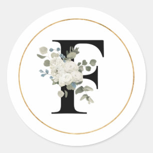 Elegant White Floral Monogram Letter F op White Ronde Sticker