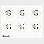 Elegant White Floral Monogram Letter G op White Ronde Sticker (Vel)