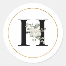 Elegant White Floral Monogram Letter H op White Ronde Sticker