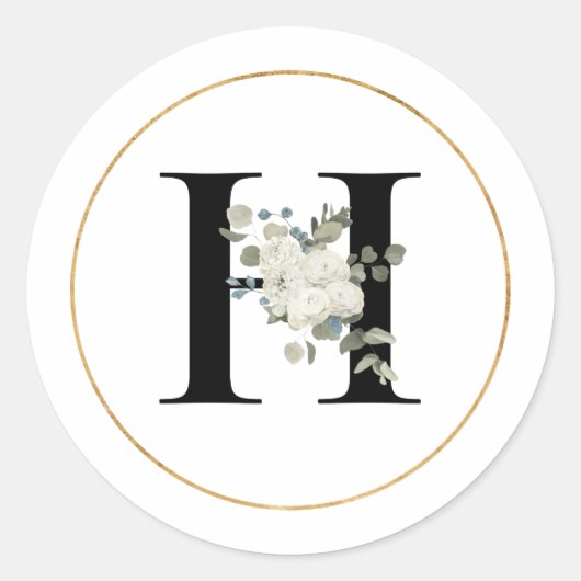 Elegant White Floral Monogram Letter H op White Ronde Sticker (Voorkant)