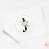 Elegant White Floral Monogram Letter J op White Ronde Sticker (Envelop)