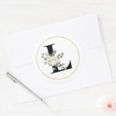 Elegant White Floral Monogram Letter L op White Ronde Sticker (Envelop)