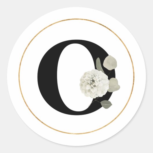 Elegant White Floral Monogram Letter O op White Ronde Sticker (Voorkant)