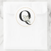 Elegant White Floral Monogram Letter Q op White Ronde Sticker (Tas)