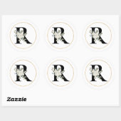 Elegant White Floral Monogram Letter R op White Ronde Sticker (Vel)