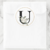 Elegant White Floral Monogram Letter U op White Ronde Sticker (Tas)