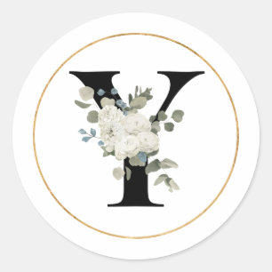Elegant White Floral Monogram Letter Y op White Ronde Sticker