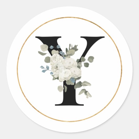 Elegant White Floral Monogram Letter Y op White Ronde Sticker (Voorkant)