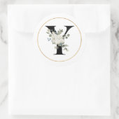 Elegant White Floral Monogram Letter Y op White Ronde Sticker (Tas)