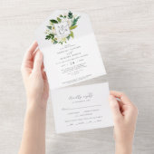 Elegant White Floral Monogram Wedding All In One Uitnodiging (Afscheurbaar)