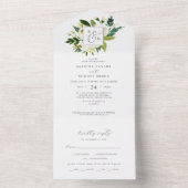 Elegant White Floral Monogram Wedding All In One Uitnodiging (Binnen)