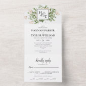 Elegant White Floral Monogram Wedding All In One Uitnodiging (Binnen)