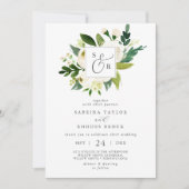 Elegant White Floral Monogram Wedding Kaart (Voorkant)