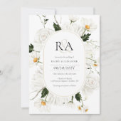 Elegant White Floral Monogram Wedding Uitnodiging (Voorkant)