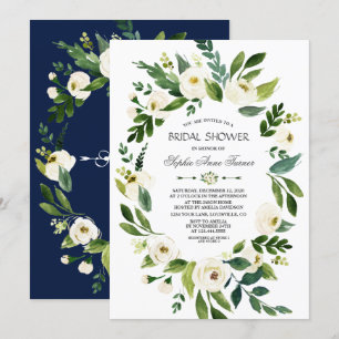 Elegant White Floral Navy Blue Vrijgezellenfeest Kaart