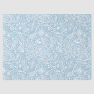 Elegant White Floral Paisley Over Blue Background Tissuepapier
