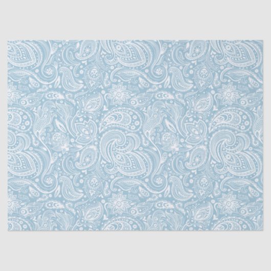 Elegant White Floral Paisley Over Blue Background Tissuepapier (Voorkant)