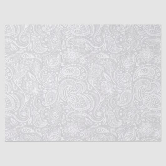Elegant White Floral paisley over grijze achtergro Tissuepapier (Voorkant)