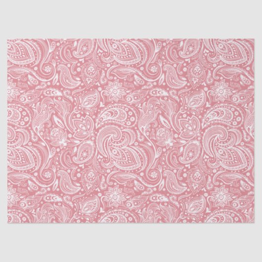 Elegant White Floral Paisley over roze achtergrond Tissuepapier (Voorkant)