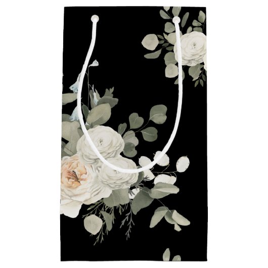 Elegant White Floral Pattern op Black Klein Cadeauzakje (Voorkant)