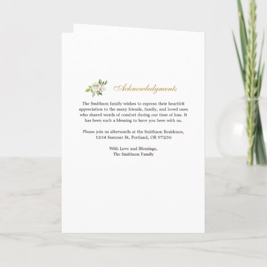 Elegant White Floral Photo Memorial Funeral Programma (Achterkant)