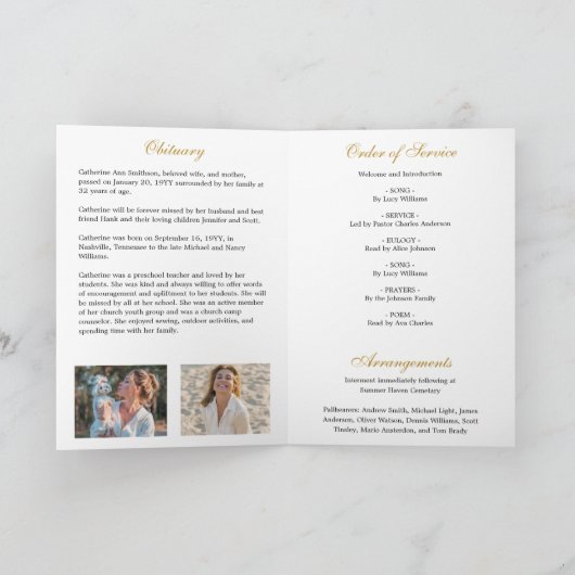 Elegant White Floral Photo Memorial Funeral Programma (Binnen)