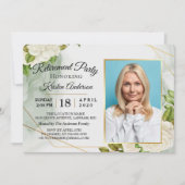 Elegant White Floral Photo Retirement Party Kaart (Voorkant)