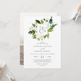 Elegant White Floral Photo Wedding Kaart