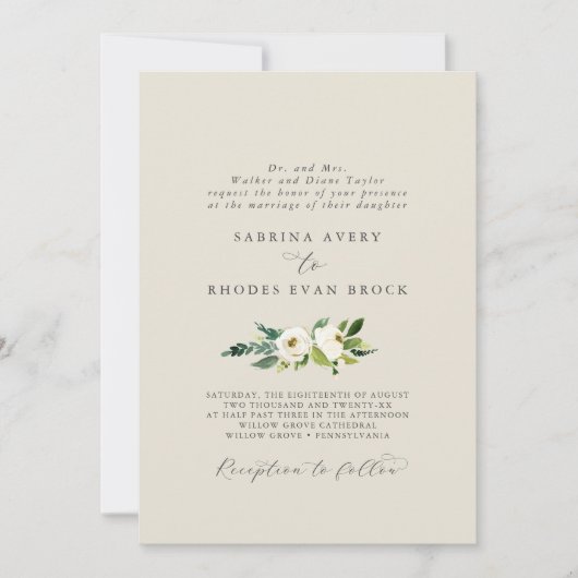 Elegant White Floral | Plechtige bruiloft met cham Kaart (Voorkant)