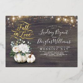 Elegant White Floral Pumpkins Herfst in Love Weddi Folie Uitnodiging