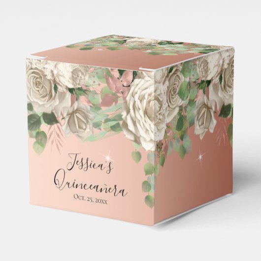 Elegant White Floral Quinceanera Favor Box Bedankdoosjes (Voorkant Zijde)