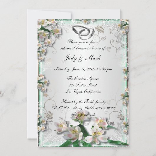 Elegant White Floral Rehearsal Dinner Invitation Kaart (Voorkant)