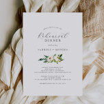 Elegant White Floral Rehearsal Dinner Kaart<br><div class="desc">Deze elegante uitnodiging voor het avondeten is perfect voor een klassieke trouwrepetitie. Het moderne  ontwerp is voorzien van prachtig romantisch roos van ivoor en roomkleurige waterverf en pony's met donkergroene bladeren,  groene bladeren en botanische producten.</div>