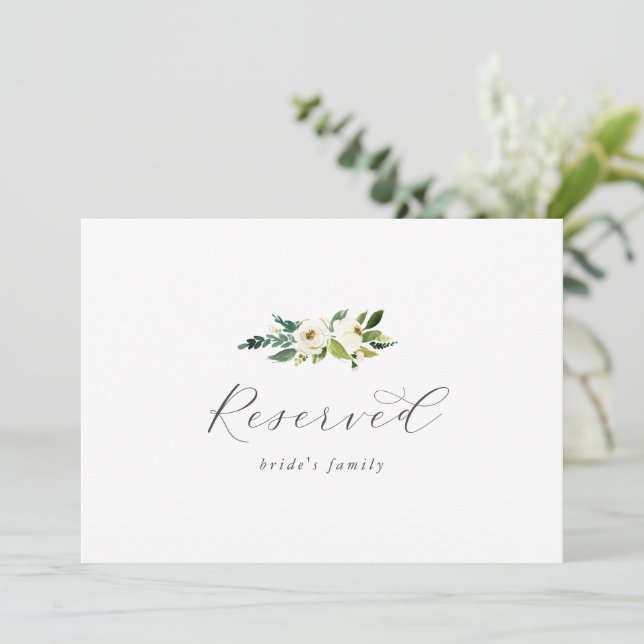 Elegant White Floral Reserved Sign (Staand voorkant)