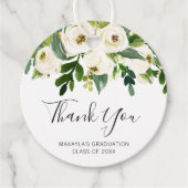 Elegant White Floral Rozen Afstuderen Hartelijk da Bedankjes Labels (Voorkant)
