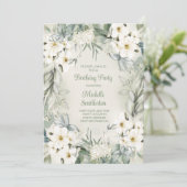 Elegant White Floral Sage Green Leaves Birthday Kaart (Staand voorkant)