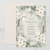 Elegant White Floral Sage Green Leaves Birthday Kaart (Voorkant / Achterkant)