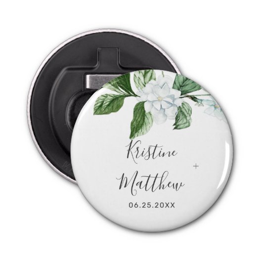 Elegant White Floral Sage Greenery Wreath Wedding Button Flesopener (Voorkant)